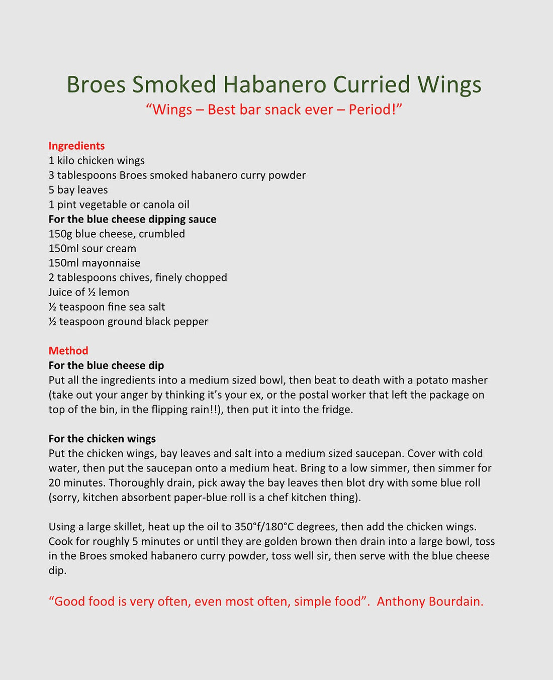 Spiced Chicken Wings with Broes Smoked Habanero Curry Powder