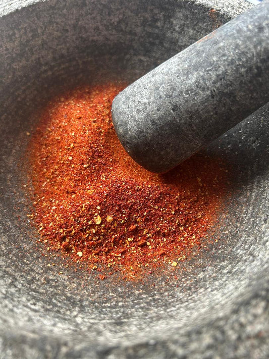 The good ole fashioned mortar and pestle, also known as the molcajete.